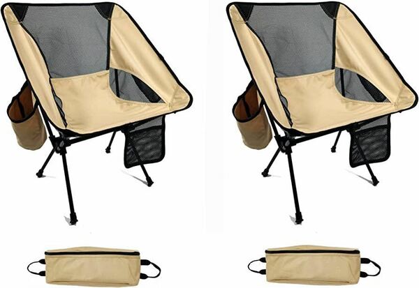 アウトドアチェア キャンプ椅子 超軽量 0.9KG 折りたたみ コンパクト より安定 ハイキング お釣り 登山 ドリンク2脚色:サンドベージュ