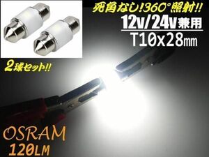 12V/24V オスラム 120LM T8/T10×28mm LED 白 2個