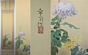 《真作》★菅澤 幸司【菊】＊共箱.掛軸＊師 結城素明＊日展.文展.帝展入選6回＊東美卒＊大日本美術院展出品＊物故＊古典的品格＊[桃]