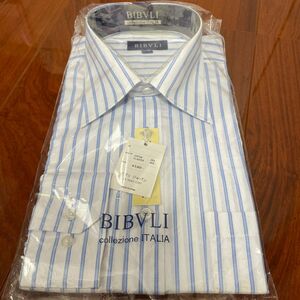 ストライプ BLUE レギュラーカラーシャツ　長袖　 形態安定加工　BIBVLI
