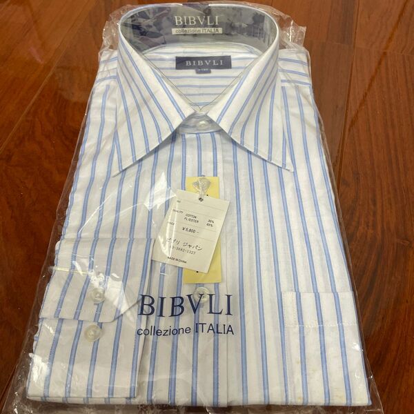 ストライプ BLUE レギュラーカラーシャツ　長袖　 形態安定加工　BIBVLI