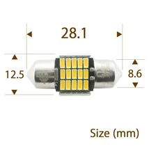 2個 T10×28mm LED 短いルームランプ 15連 電球色 無極性 ウォームホワイト 3014チップ 31mm 12V用 LEDバルブ EX172_画像3