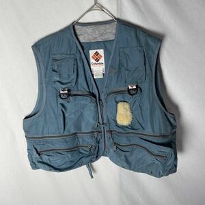 70's コロンビア　フィッシングベスト　古着　XLサイズ　ブルー　ヴィンテージ