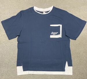 FC-24【未使用品】メンズ Tシャツ XLサイズ ネイビー/ホワイト 半袖 重ね着風 レイヤード 綿100%