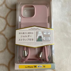 ELECOMピンク iPhone14/13 ケース カバー シリコン 衝撃吸収 カメラ周り保護 ショルダーストラップ付