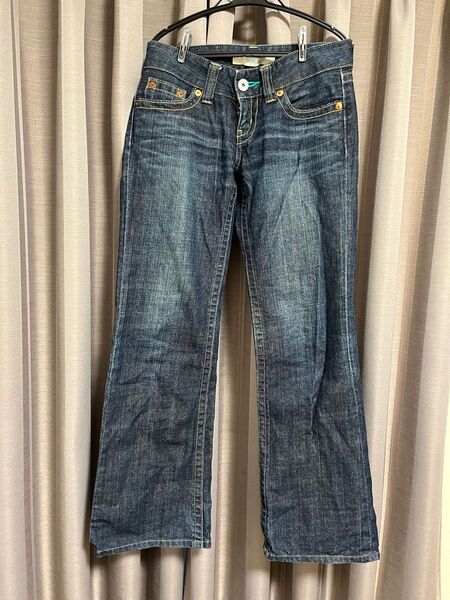 UNIQLO BOYFRIENDジーンズ 23インチ ローライズ バギー ブルー デニム JEANS