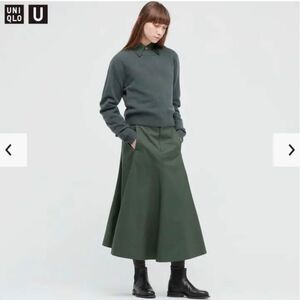 ユニクロユー コットンツイルフレアスカート グリーン55センチ/UNIQLO U