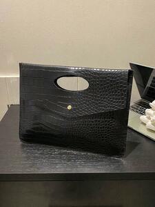  lady's bag clutch bag fashion black flap premium tech s tea crocodile pattern atmosphere nichi design to