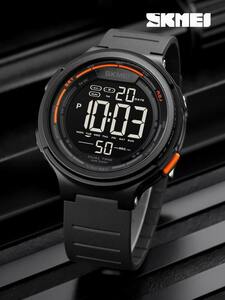 腕時計 メンズ デジタル 1個 ブラック ストラップ スポーティ 日付 アラーム 耐水 ラウンド ダイヤルデジタルウォッチ ,