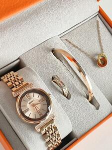 腕時計 レディース セット ラグジュアリーなスイス製腕時計 クォーツムーブメント ダイヤモンド付き 選べるブレスレット&ネックレス