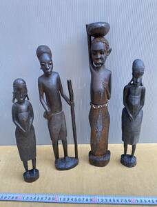 ビニャーゴ458/アフリカ タンザニア マコンデ 民族 立像 黒檀 彫刻 木彫 まとめて ４点 大43cm 小34cm