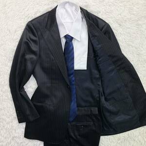 光沢感◎ アルマーニコレツィオーニ【定価約40万】ARMANI COLLEZIONI スーツ セットアップ 黒 ブラック 46 L位 ウール シルク 高級感◎