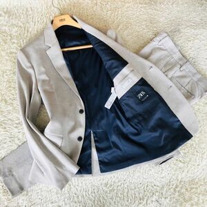 ザラ『大人の色気』ZARA　スーツ　セットアップ　テーラードジャケット　XL　ライトベージュ　総裏　ストレッチ　センターベンド　10