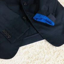 ランバン『紳士の品格』LANVIN COLLECTION　スーツ　セットアップ　テーラードジャケット　L　ネイビー　シャドーストライプ　シルク混_画像6
