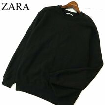 ZARA ザラ マン 現行タグ★ 秋冬 刺繍 裏起毛 スウェット トレーナー Sz.S　メンズ 黒　A3T12389_A#H_画像1