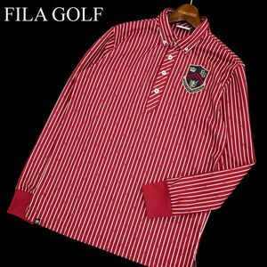 FILA GOLF フィラ ゴルフ 通年 ロゴ刺繍★ ワッペン 長袖 ボタンダウン ストライプ ポロシャツ Sz.M　メンズ　A3T12373_A#C