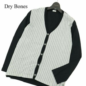 Dry Bones ドライボーンズ 通年 ストライプ★ 切替 カーディガン Sz.L　メンズ 黒 日本製　A3T12298_A#O