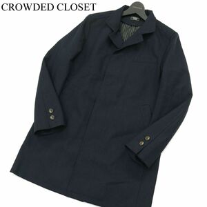 美品 19AW★ CROWDED CLOSET MEN'S BIGI メンズビギ 中綿 ライナー ヘリンボーン スタンドカラー コート Sz.2　メンズ 紺　A3T12065_A#N