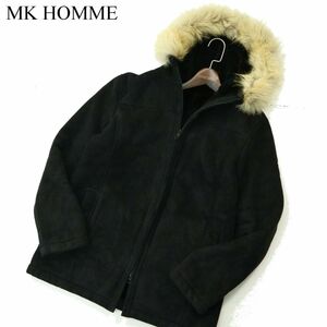 MK HOMME ミッシェルクラン オム 秋冬 コヨーテ ファー★ 裏ボア フェイク ムートン ジャケット コート Sz.46　メンズ 黒　A3T12542_A#N