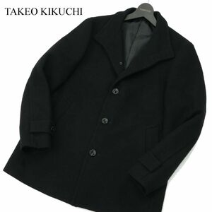 TAKEO KIKUCHI タケオキクチ 秋冬 メルトン ウール★ スタンドカラー コート Sz.3　メンズ 黒 日本製　A3T12639_A#N