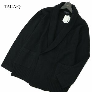 【新品 未使用】 TAKA:Q タカキュー 秋冬 ショールカラー ニット カーディガン Sz.L　メンズ 黒　A3T12637_A#K