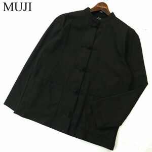 20AW★ MUJI 無印良品 秋冬 長袖 フランネル カンフー チャイナ シャツ Sz.L-XL　メンズ 黒　A3T12563_A#B