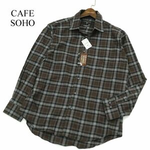 【新品 未使用】 CAFE SOHO カフェソーホー プレミアム ウール ブレンド 長袖 チェック シャツ Sz.LL　メンズ 大きいサイズ　A3T12597_A#B