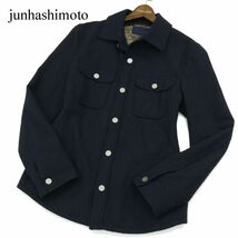 美品★ junhashimoto × nano universe ジュンハシモト ナノユニバース ウール★ 長袖 ワーク シャツ Sz.L　メンズ ネイビー　A3T12594_A#N_画像1