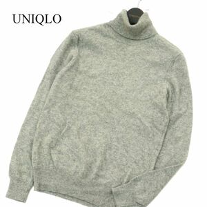 UNIQLO ユニクロ 秋冬 高級 カシミヤ100％★ タートルネック ニット セーター Sz.M　メンズ グレー　A3T12947_B#K