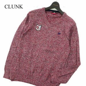 CLUNK クランク 秋冬 ロゴ刺繍★ ワッペン Vネック ニット セーター Sz.O　メンズ ゴルフ 大きいサイズ　A3T12946_B#K