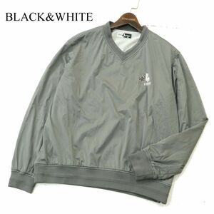 美品★ BLACK&WHITE ブラック＆ホワイト 秋冬 ロゴ★ ポリ100％ ウインドブレーカー トレーナー Sz.L　メンズ 灰 ゴルフ　A3T12984_B#N