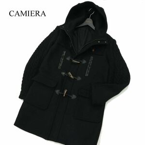 CAMIERAkamiela autumn winter cow leather using * cable knitted switch melt n wool duffle coat Sz.48 men's black made in Japan A3T13132_B#N