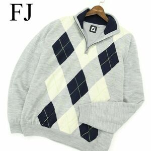 FJ FOOT JOY フットジョイ ウール100％★ アーガイル ハーフジップ ニット セーター Sz.XL　メンズ 灰 大きいサイズ ゴルフ　A3T13234_B#K