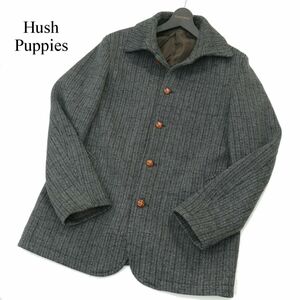 美品★ Hush Puppies ハッシュパピー 秋冬 ヘリンボーン柄 くるみボタン 起毛 ジャケット Sz.L　メンズ　A3T13221_B#N