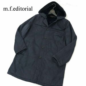 美品★ m.f.editorial タカキュー 秋冬 裏ボア フーディー フェイク ムートン コート Sz.M　メンズ ネイビー　A3T13301_B#N