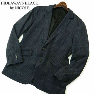 HIDEAWAYS BLACK by NICOLE ハイダウェイ ニコル 秋冬 グレンチェック ライトポンチ テーラード ジャケット Sz.46 メンズ 紺　A3T13204_B#N