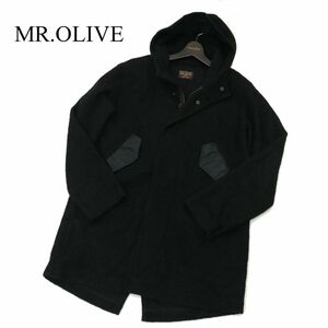 MR.OLIVE ミスターオリーブ 秋冬 ジャージー ウール モッズ コート Sz.M　メンズ 黒 日本製　A3T13303_B#N