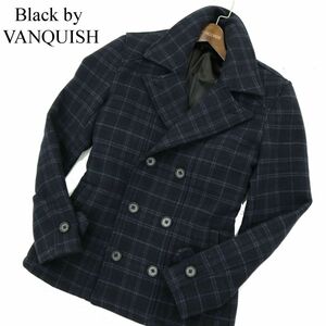 Black by VANQUISH ヴァンキッシュ 秋冬 メルトン ウール★ チェック スリム Pコート Sz.L　メンズ ネイビー　A3T13235_B#N