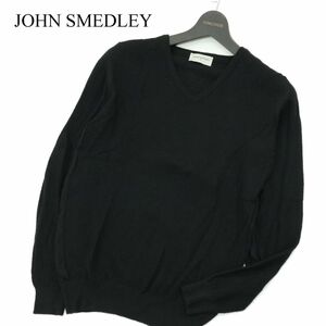 英国製★ JOHN SMEDLEY ジョンスメドレー 秋冬 ウール100%★ Vネック ニット セーター Sz.M　メンズ 黒　A3T13543_B#K