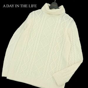 A DAY IN THE LIFE ユナイテッドアローズ ケーブル編み★ タートルネック ニット セーター Sz.XL　メンズ 白 大きいサイズ　A3T13529_B#K