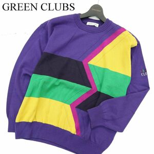 GREEN CLUBS グリーンクラブ ロゴ刺繍 ウール100％★ デザイン柄 ニット セーター Sz.4　メンズ 紫 ライカ ゴルフ 日本製　A3T13550_B#K