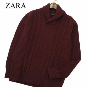 ZARA ザラ マン 秋冬 ショールカラー★ ケーブル ニット セーター Sz.M　メンズ　A3T13628_B#N