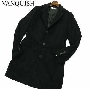 VANQUISH ヴァンキッシュ 秋冬 カシミヤ混★ メルトン ウール チェスター コート Sz.L　メンズ 黒　A3T13637_B#N