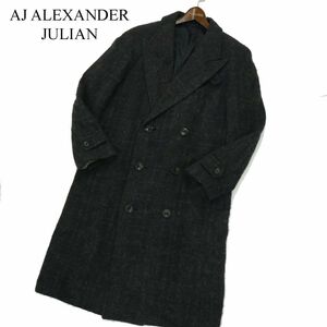 AJ ALEXANDER JULIAN アレキサンダージュリアン 伊製生地 FORTEX★ ウール チェック ダブル チェスター コート Sz.L　メンズ　A3T13636_B#N