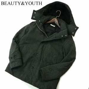 BEAUTY&YOUTH ユナイテッドアローズ 秋冬 メルトン ウール★ フーディー ダウン ジャケット コート Sz.L　メンズ グレー　A3T13788_B#N