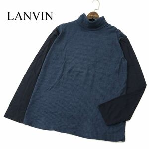 美品 LANVIN en Bleu ランバン オン ブルー 切替 タートルネック リブ ニット カットソー セーター Sz.52　メンズ 紺 大きい　A3T13784_B#E