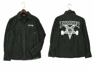 THRASHER スラッシャー 通年 ロゴ刺繍 バック プリント★ 長袖 デニム シャツ Sz.XL　メンズ 大きいサイズ　A3T12732_B#C