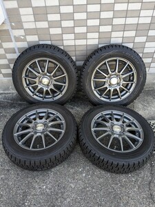 ダンロップ　ウインターマックス　バリ スタッドレスタイヤ165/65R14・WEZENアルミホイール4.5JX14+45 PCD1004本セット　バリ山【美品】