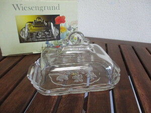 ■【未使用品】西ドイツ製　ワルターグラス　WALTHER GLAS バターディッシュ 蓋付ガラス容器 蓋付プレート