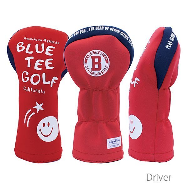 ◎『HC34タイプ』ブルーティーゴルフ【DRレッド:ストレッチスマイル】ドライバー用カバー HC-34 BLUE TEE GOLF 送料無料